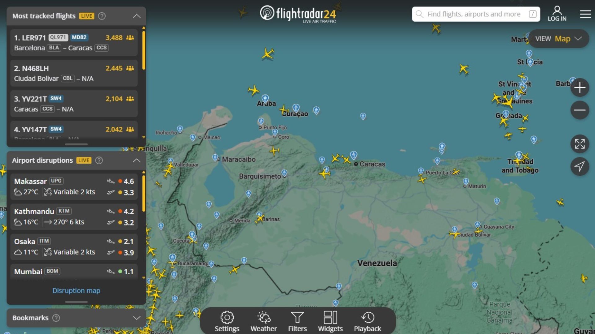 Espacio aéreo venezolano, FlightRadar24