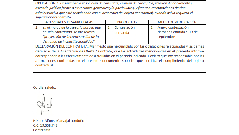 Informe de ejecución contractual de Héctor Carvajal de agosto y septiembre de 2024
