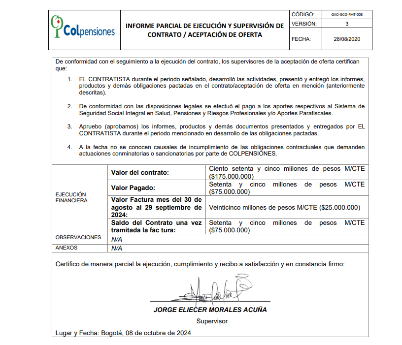 Informe firmado de ejecución contractual de Héctor Carvajal