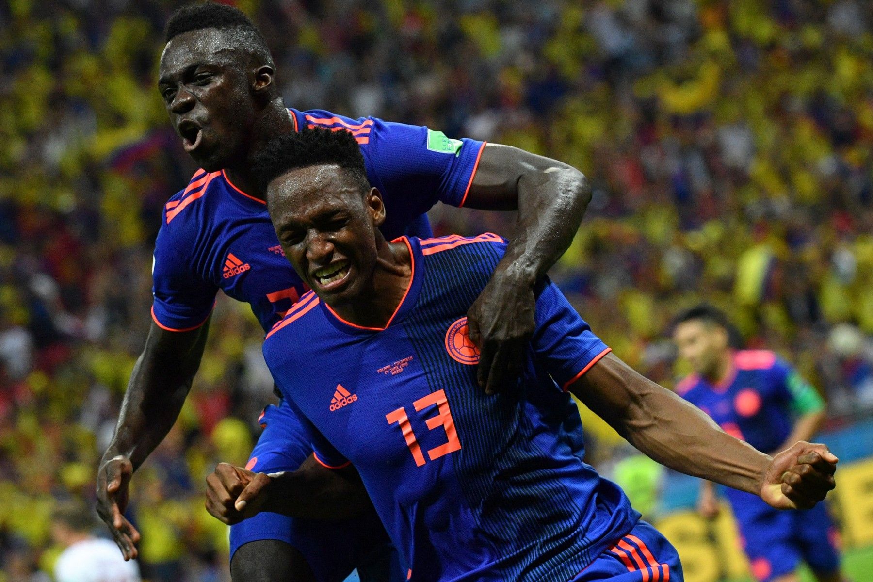 Yerry Mina anotando gol ante Polonia en el Mundial de Rusia 2018