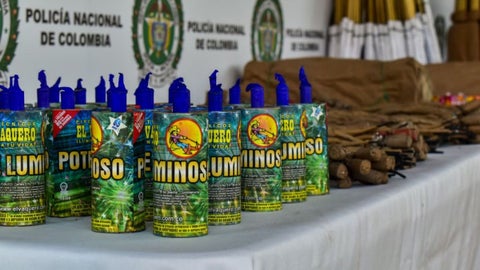 Elementos pirotécnicos incautados en Bogotá.