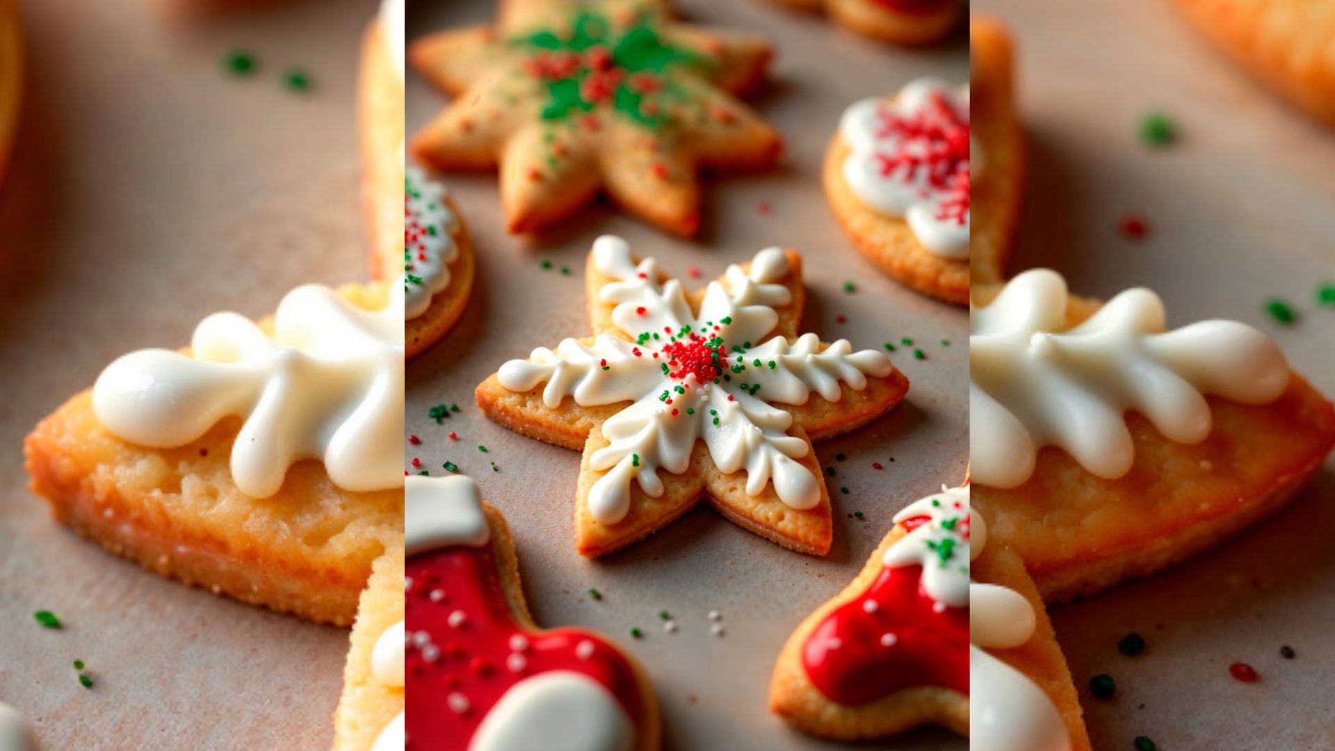 Galletas navideñas caseras decoradas con glaseado y azúcar de colores.
