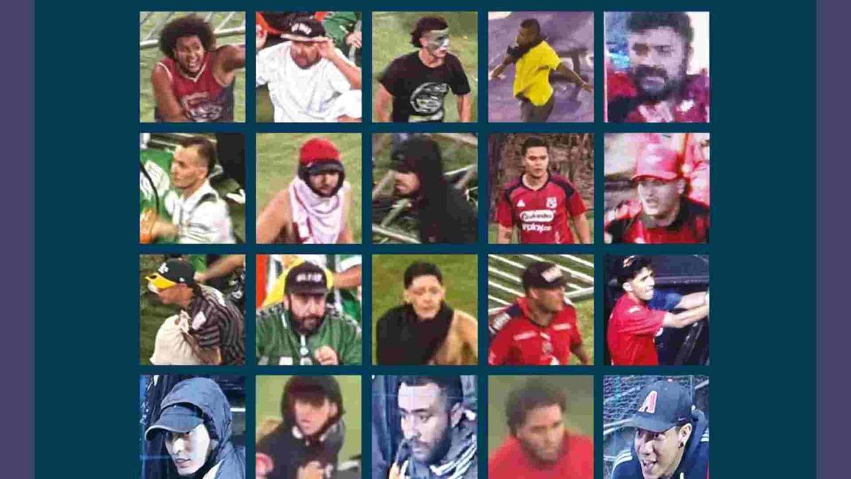 Cartel de los 40 responsables de los actos vandálicos e ingreso de pólvora a la final por Copa en estadio de Medellín.