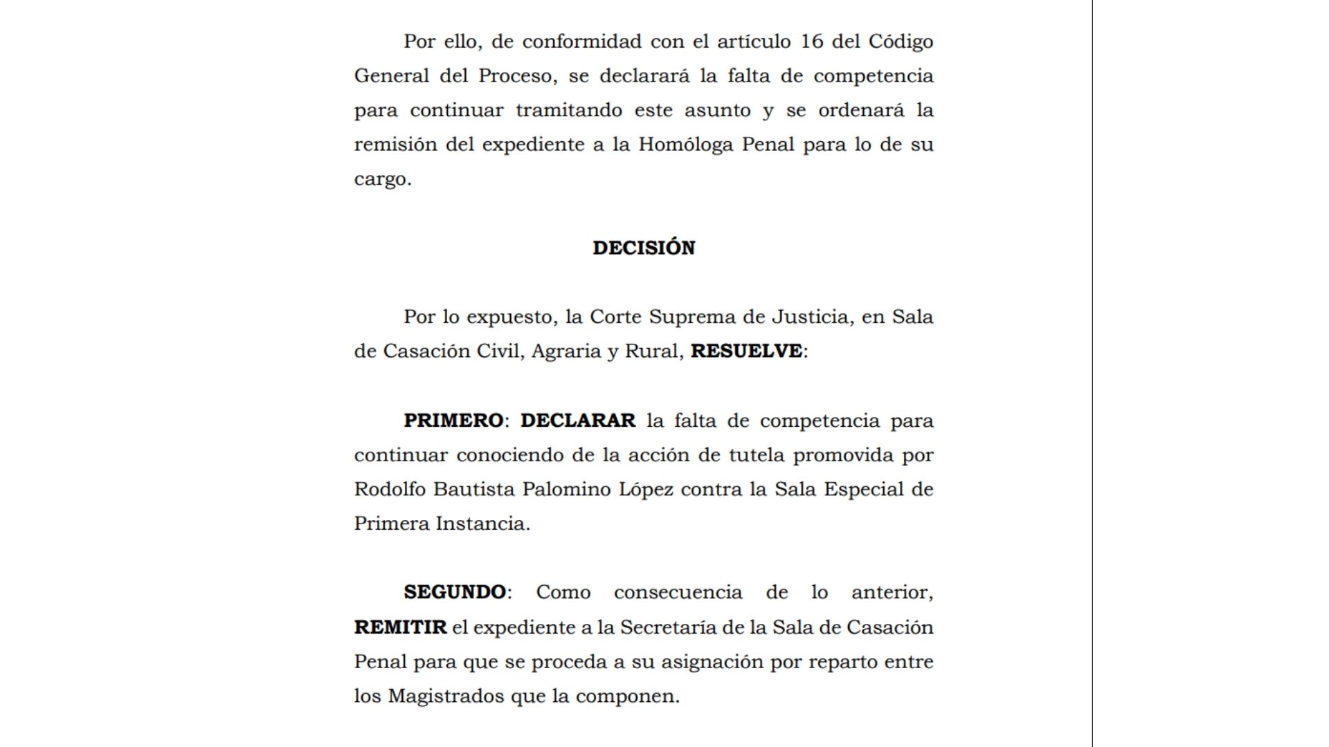 Auto ATC2608-2025 de la Corte Suprema