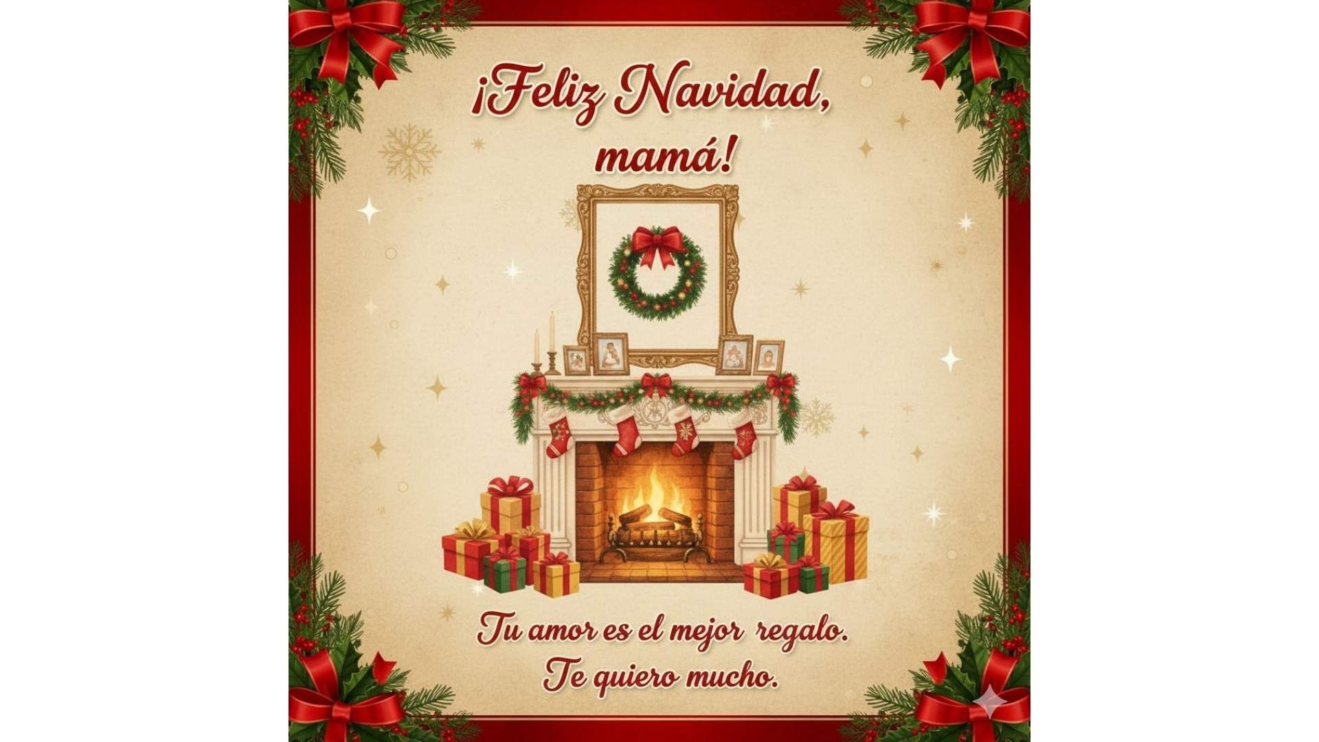 Postal de Navidad con saludo directo a mamá, pensada para envío individual por WhatsApp.