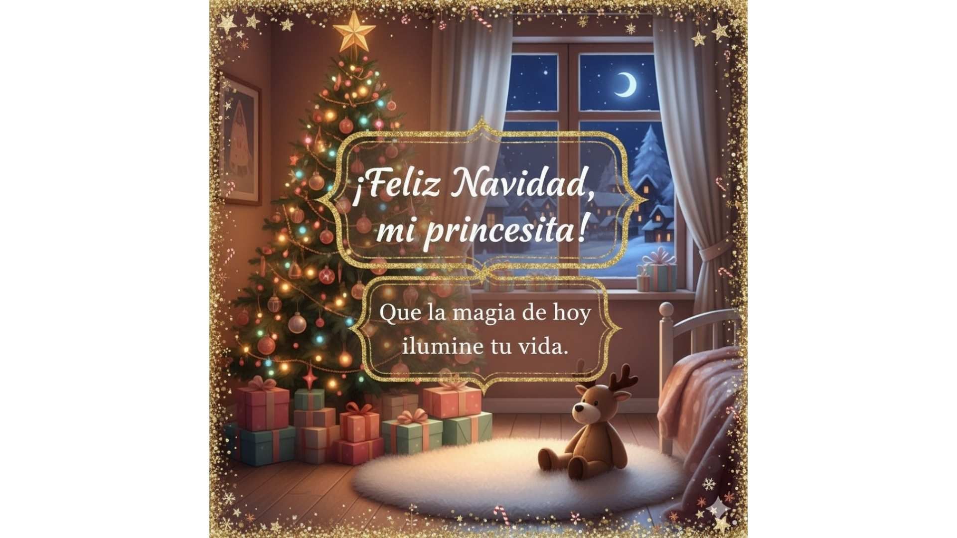 Postal de Navidad con mensaje dirigido a hijos, adecuada para compartir durante la celebración.
