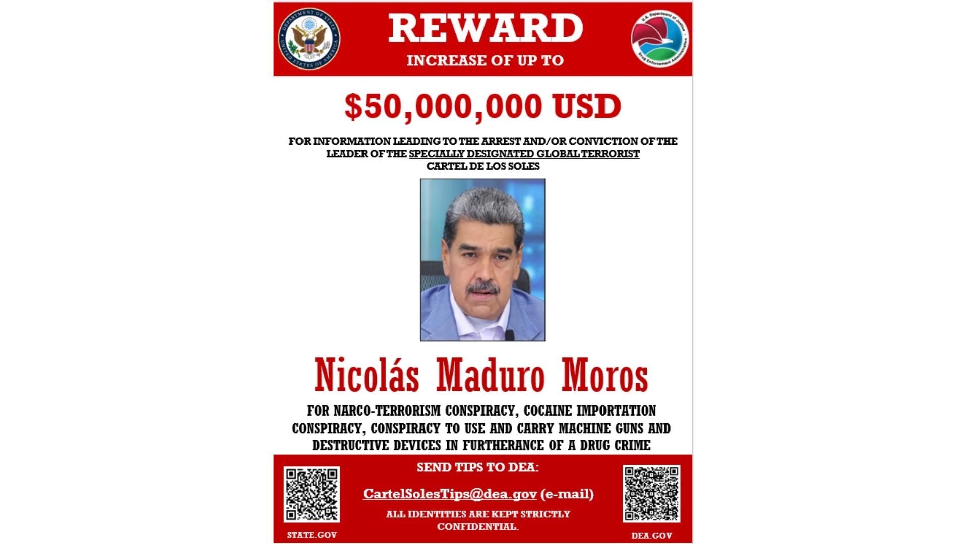 Recompensa para captura de Nicolás Maduro
