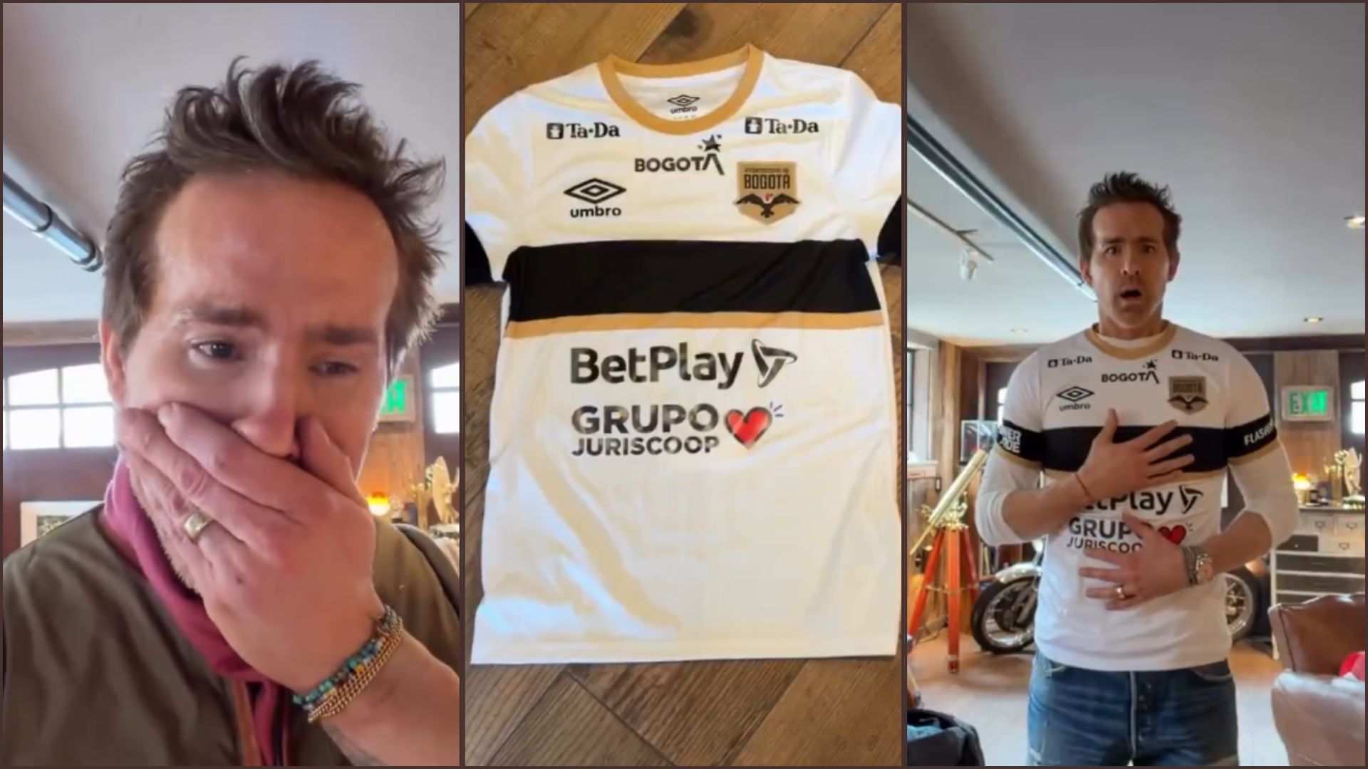 Ryan Reynolds vistiendo la camiseta del Inter de Bogotá