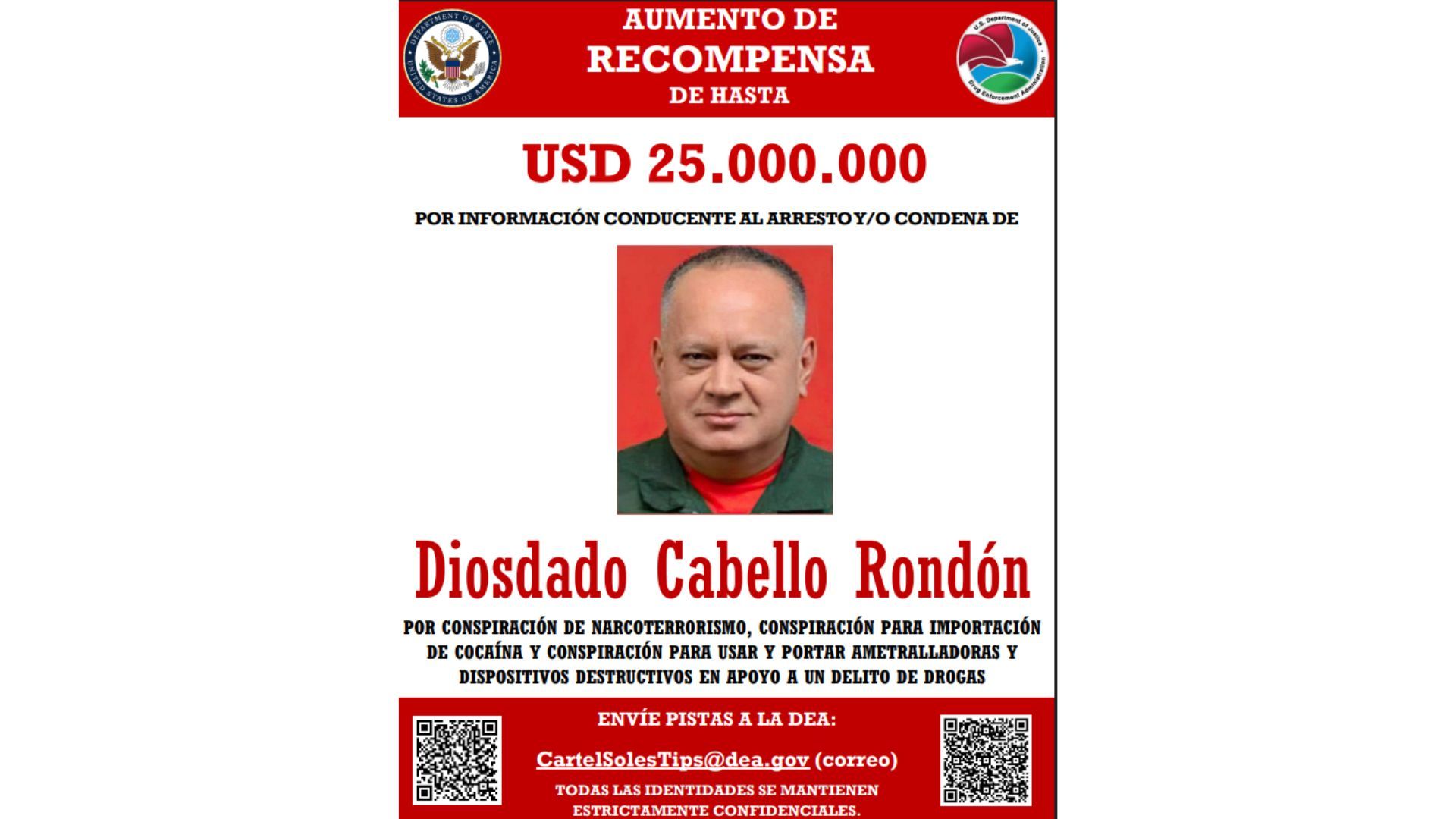 Recompensa Diosdado Cabello 