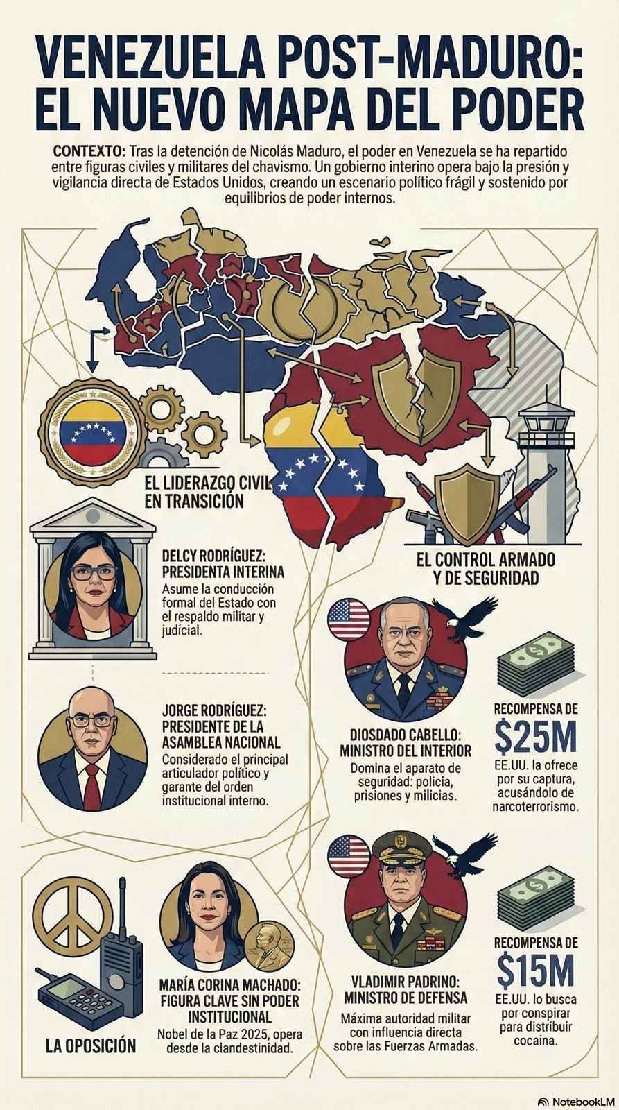 Mapa de poder en Venezuela tras la captura de Nicolás Maduro