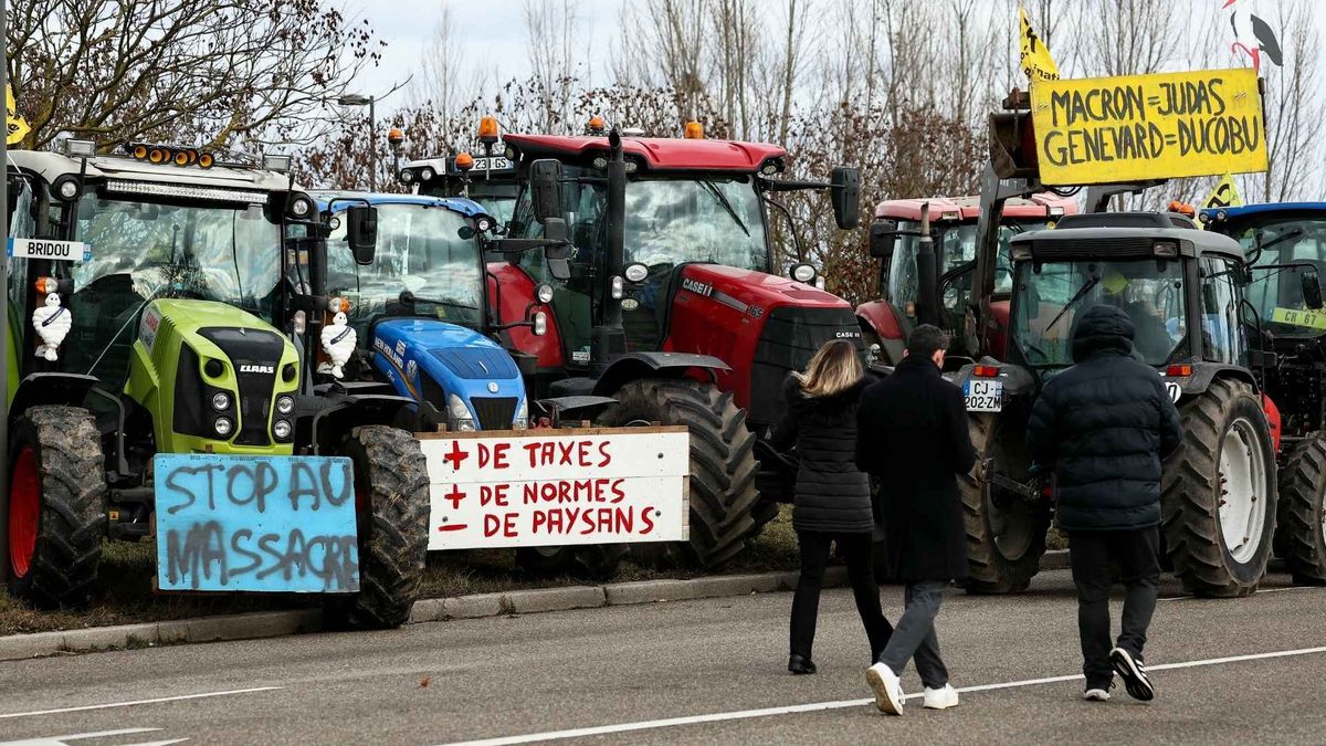 Agricultores participan en una protesta contra el acuerdo comercial entre la Unión Europea y Mercosur.