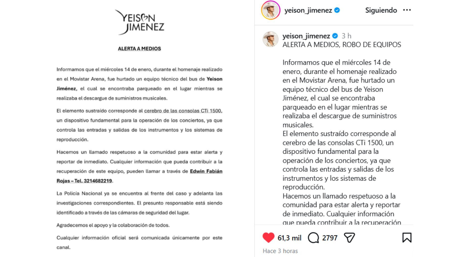 El elemento sustraído corresponde al cerebro de las consolas CTi 1500, un dispositivo esencial para la operación de los conciertos, ya que controla las entradas, salidas y los sistemas de reproducción.