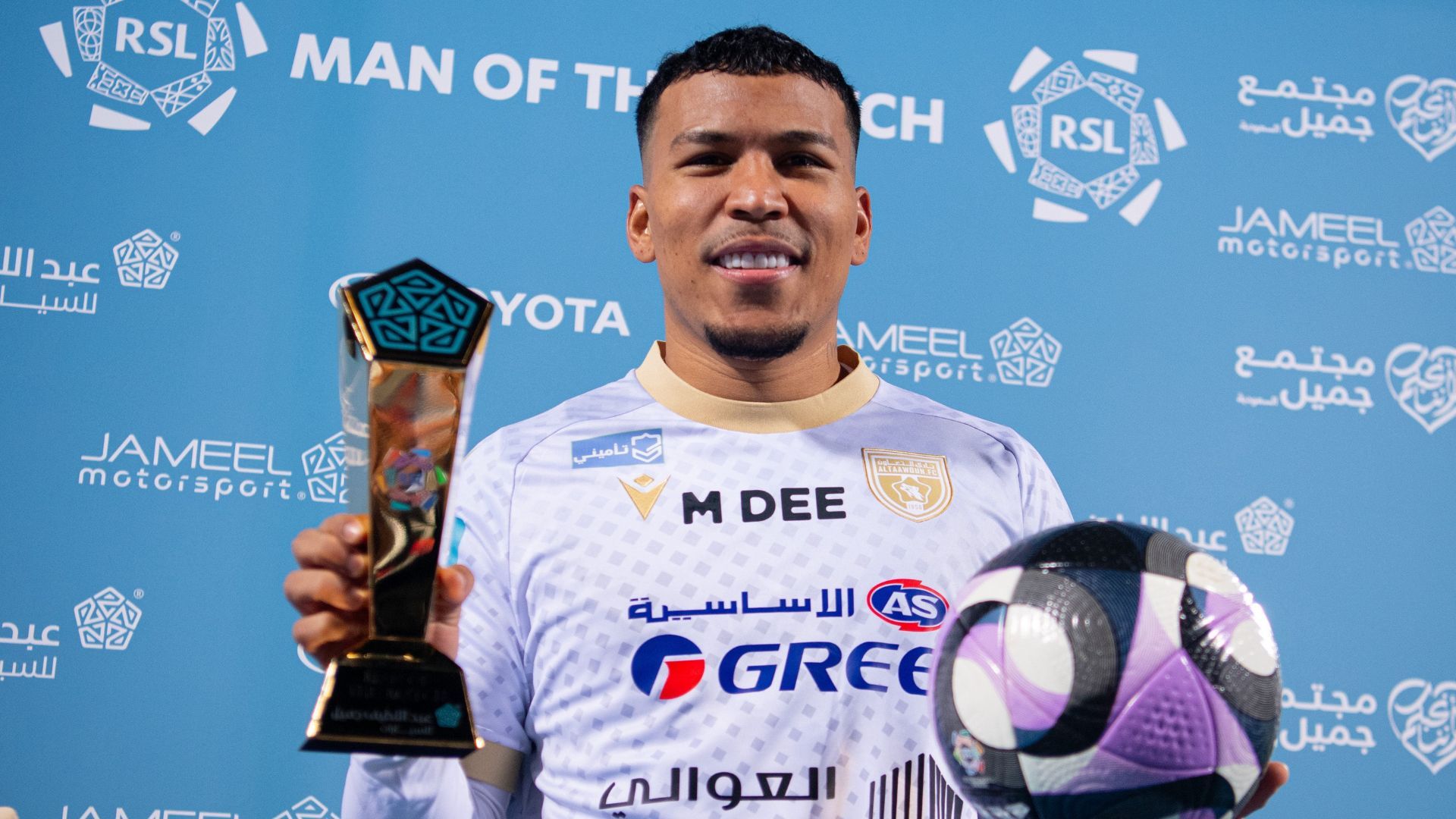 Roger Martínez, ganando el premio al jugador del partido