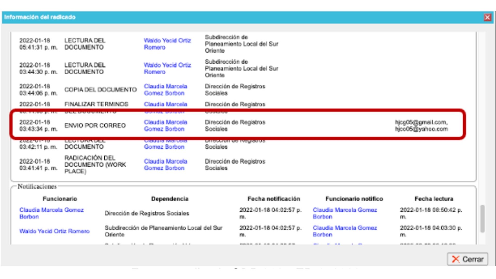 Correos mal enviados de la Secretaría de Planeación