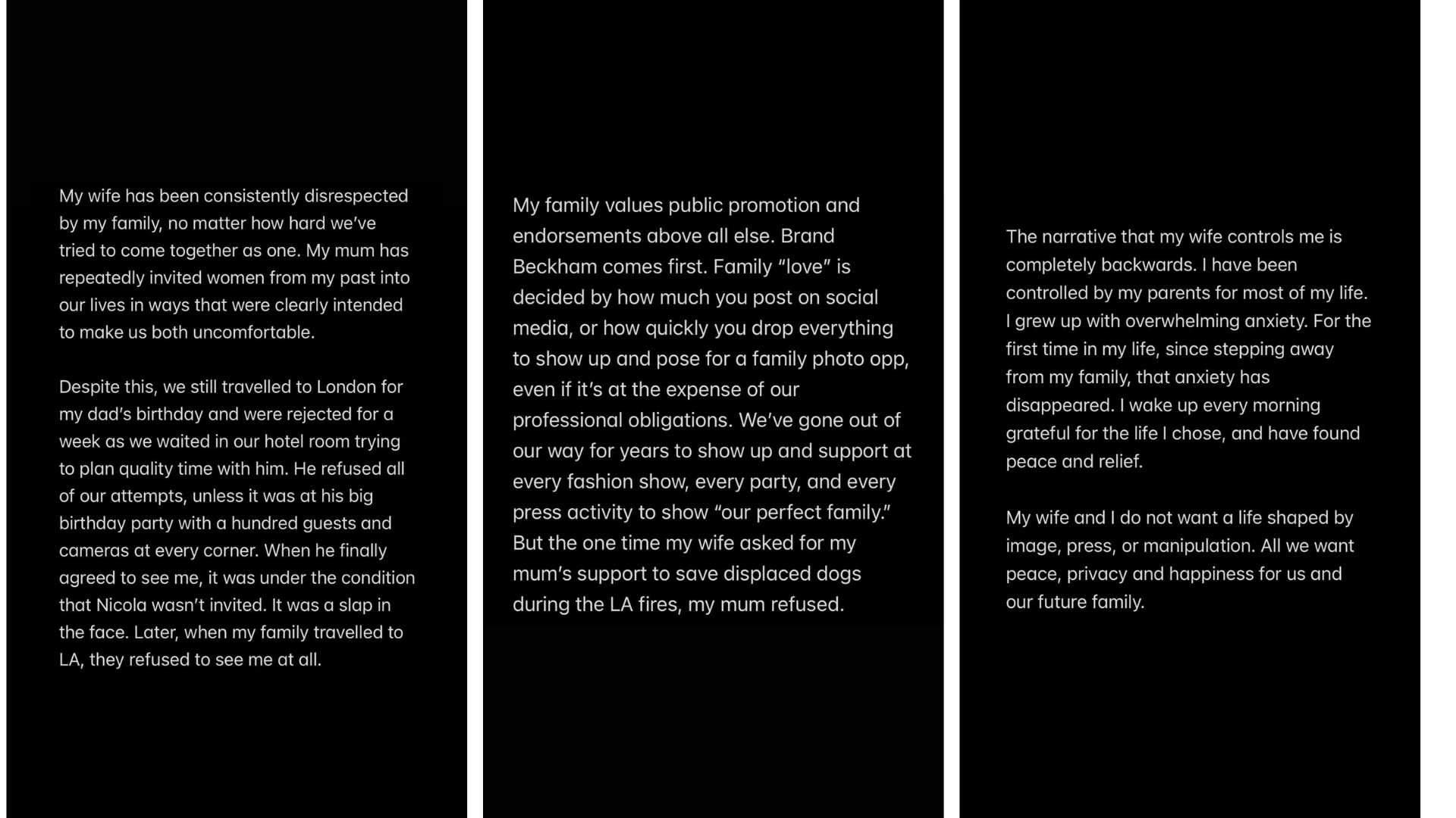 Brooklyn Beckham expuso su versión del conflicto familiar y explicó el origen del quiebre con sus padres.