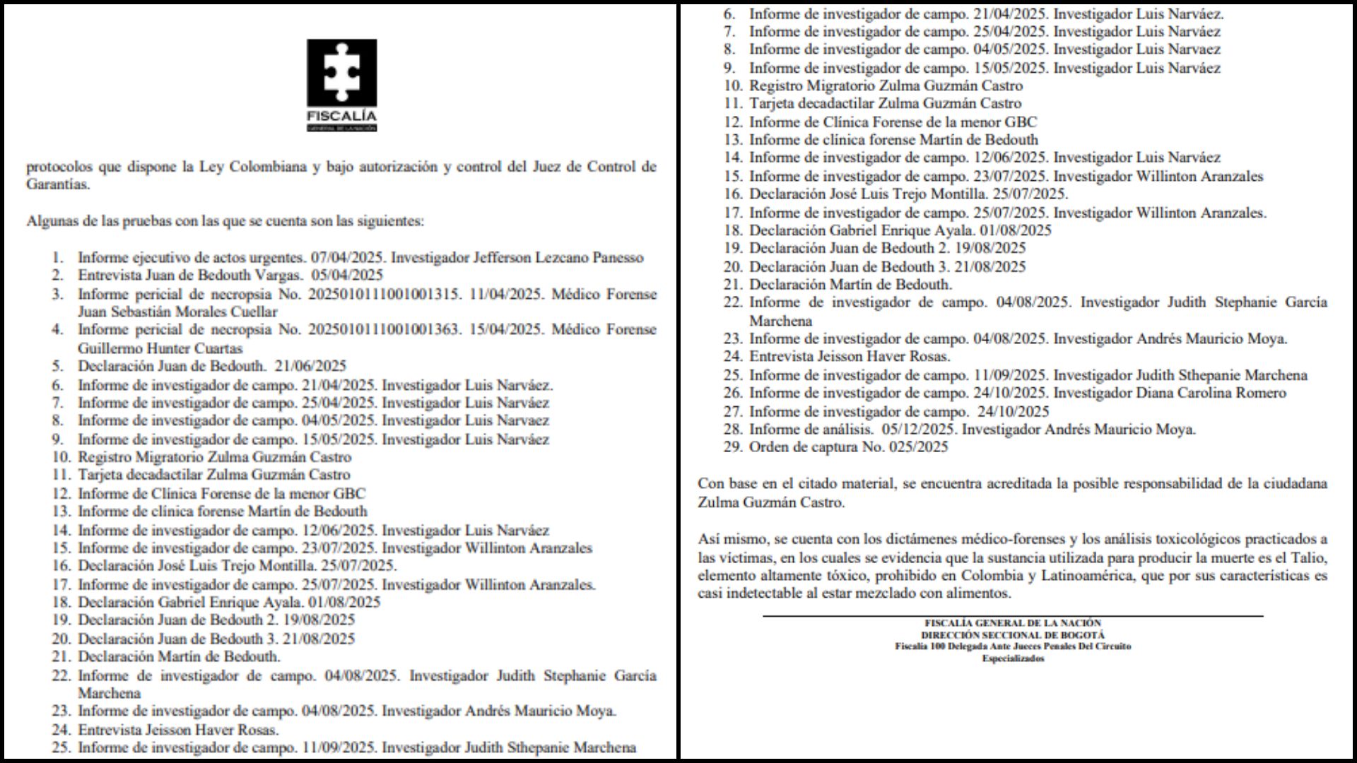 Un documento de la Fiscalía, que La FM conoció y que busca acelerar la extradición de Guzmán, lista la casi treintena de evidencias recabadas para imputar a la empresaria por homicidio.