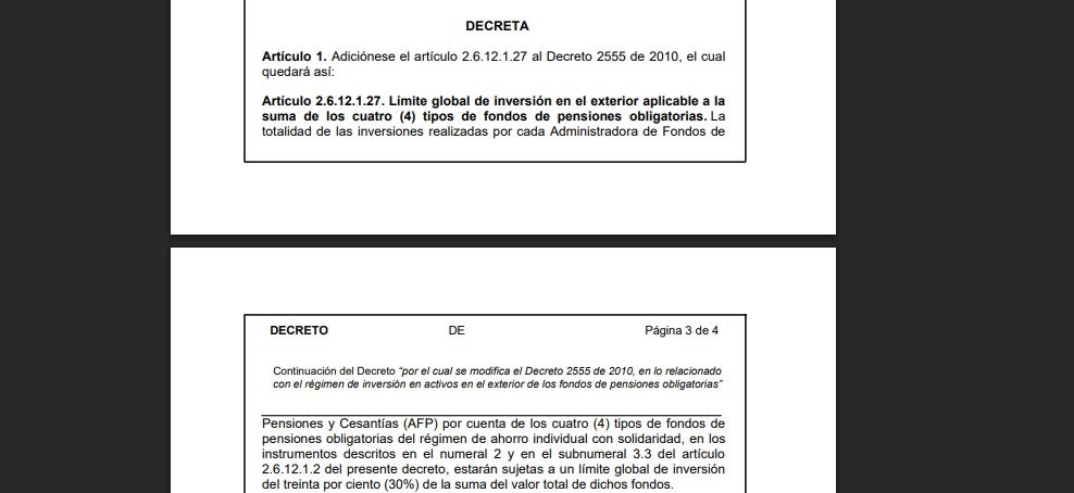 Aparte de decreto que buscaría repatriar inversiones de fondos de pensiones en el exterior. 