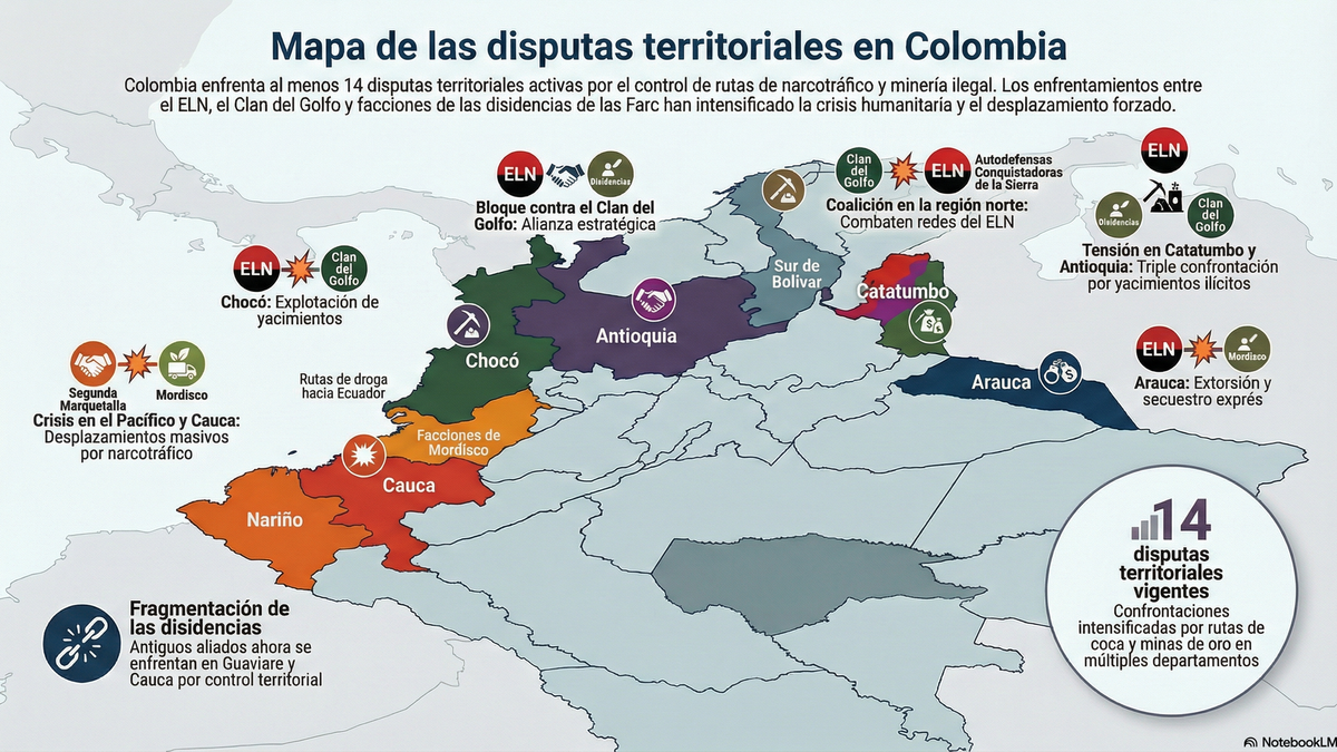 Mapa de confrontaciones de grupos armados en Colombia