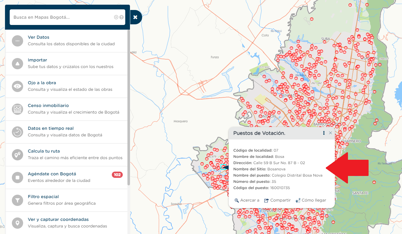 Mapa de puestos de votación certificados en Bogotá
