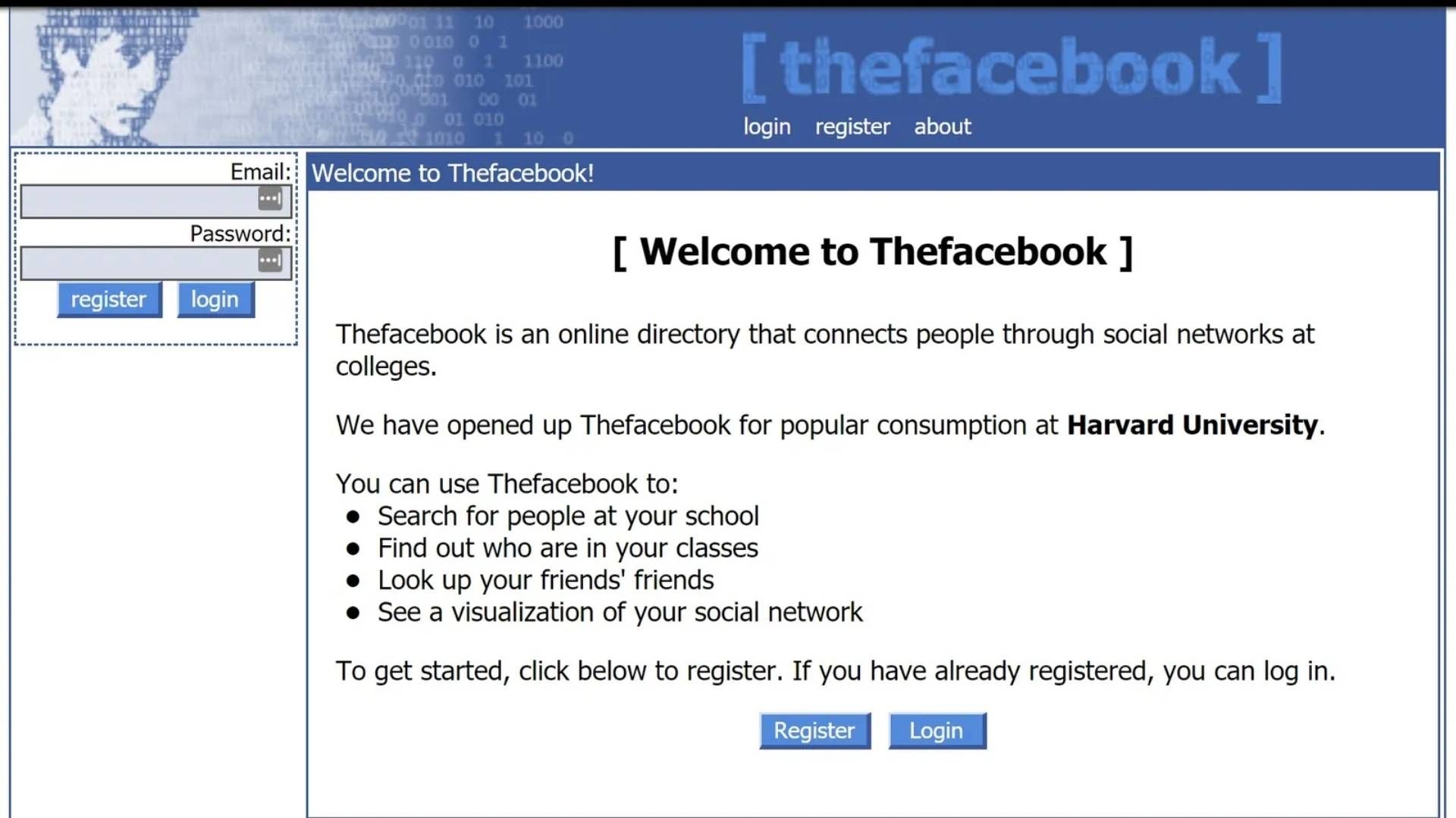 2004: La primera versión de “Thefacebook” permitía crear perfiles básicos solo para estudiantes universitarios.