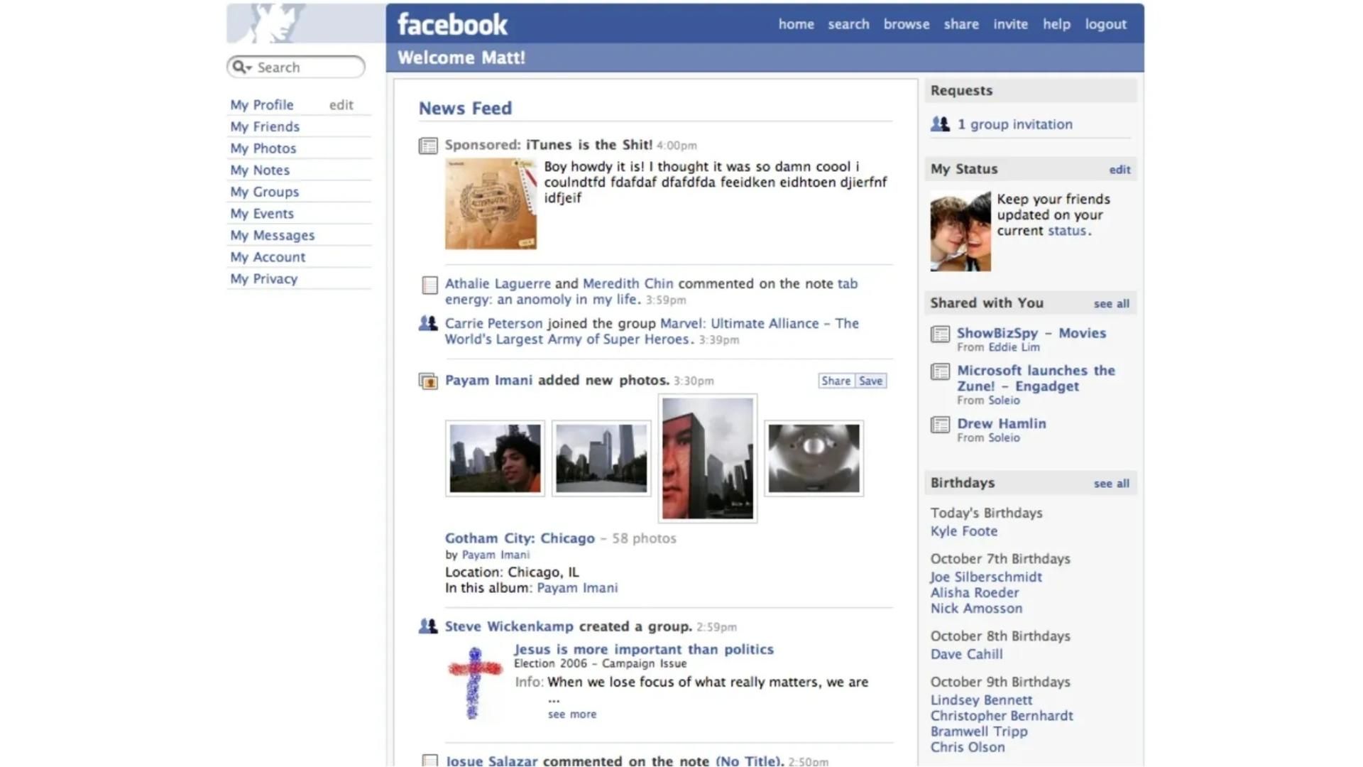2007: El feed de noticias reorganizó la experiencia al mostrar las actividades de los contactos en un solo lugar.
