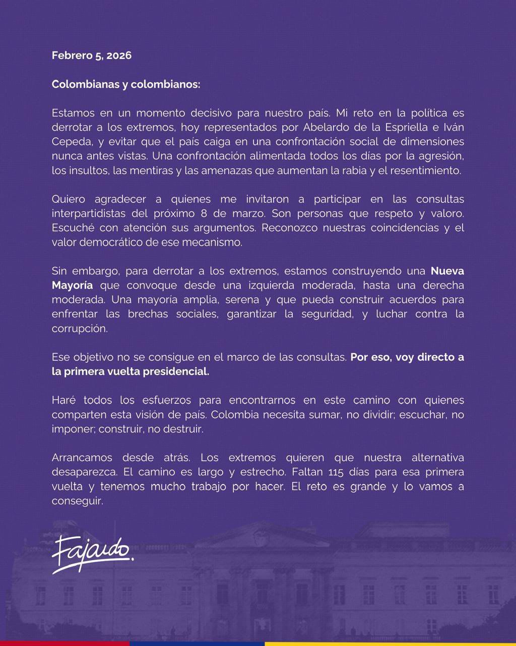 Comunicado de Sergio Fajardo
