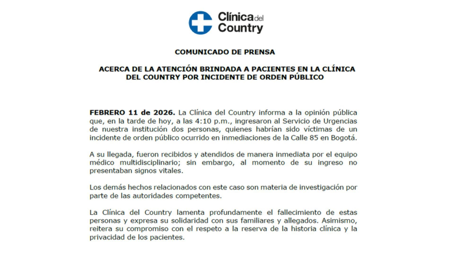 La entidad médica indicó que los hombres llegaron sin vida a la clínica.