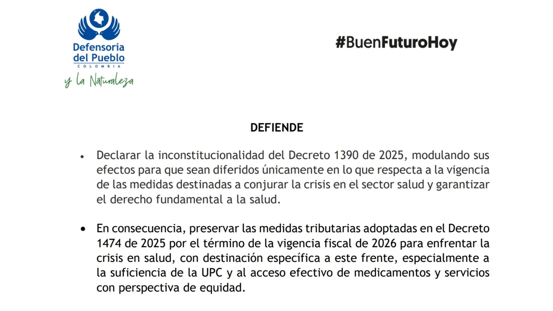 La Defensoría le pidió a la Corte declarar inexequible la emergencia económica que actualmente está suspendida, pero 