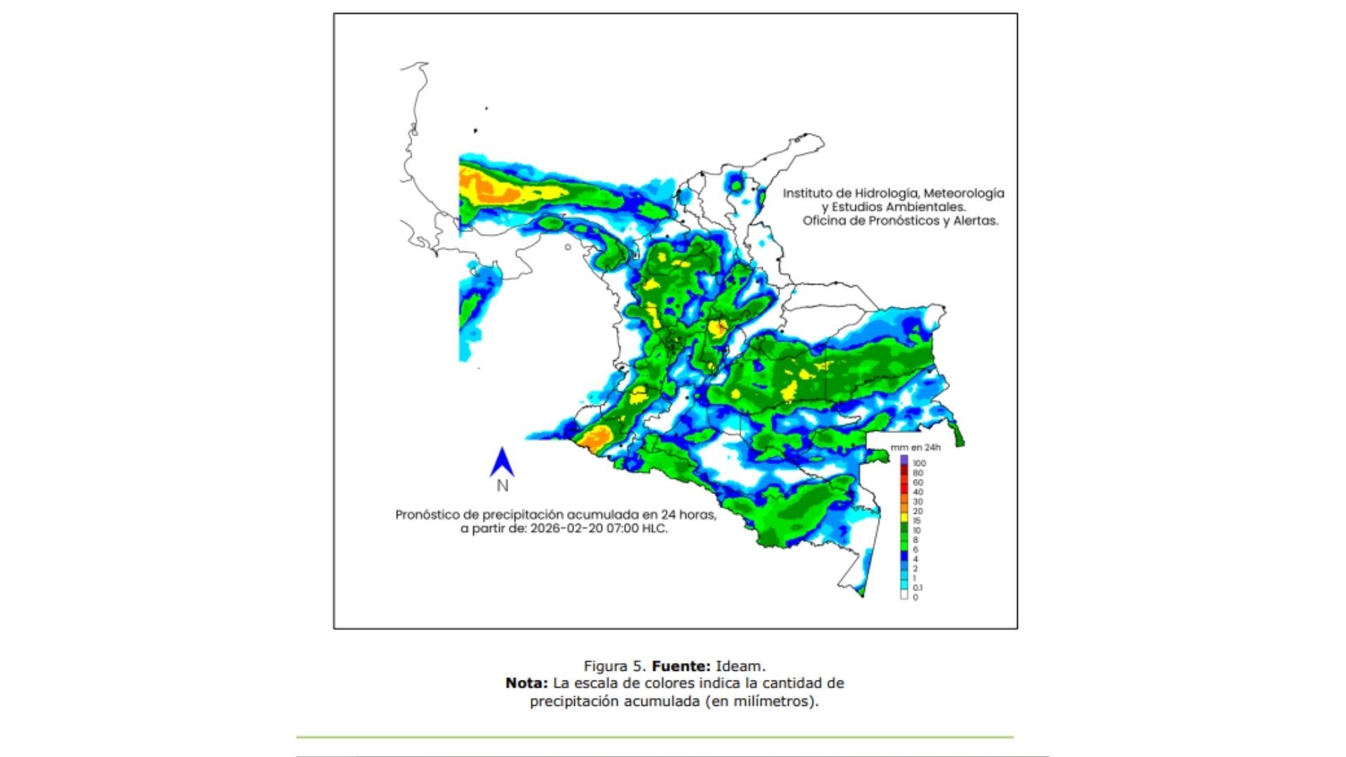 Acumulados elevados de lluvias en Colombia en Antioquia, Cundinamarca, Tolima y Amazonia.