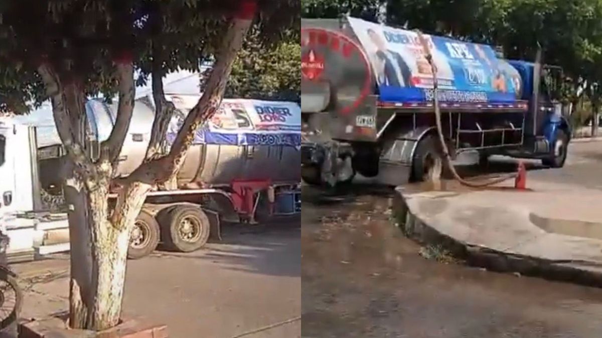 Imagen de los videos de carro tanques repartiendo agua en Aguachica, Cesar.