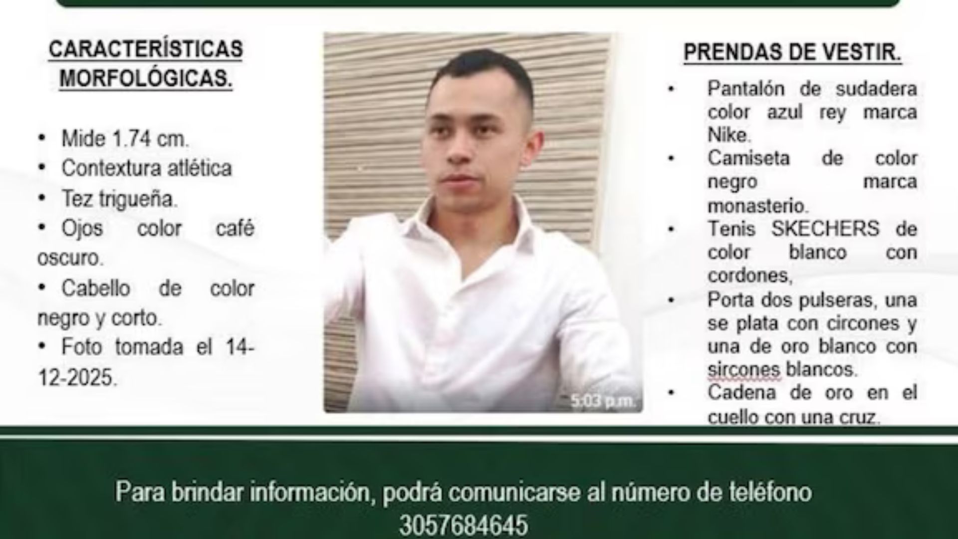 El ciudadano desapareció el primero de marzo en Bogotá.