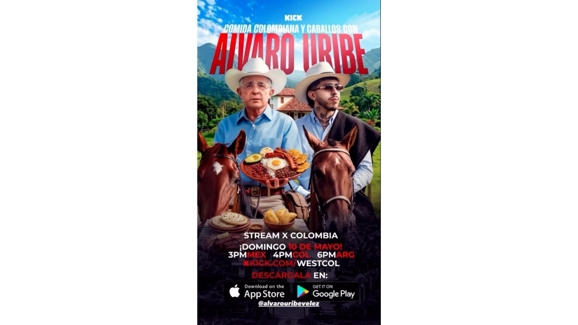 Westcol anunció un nuevo encuentro con Álvaro Uribe Vélez que será transmitido en mayo a través de Kick.