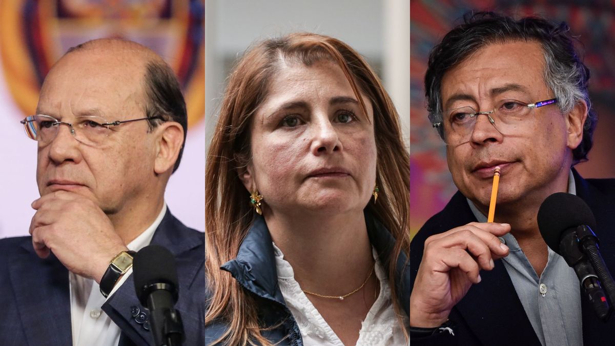 El ministro de Hacienda, Germán Ávila; la defensora del pueblo, Iris Marín, y el presidente Gustavo Petro. El Gobierno ha recortado el presupuesto de la Defensoría desde 2024, y proyecta hacer lo mismo en 2027. El Ministerio Público trata de evitarlo.