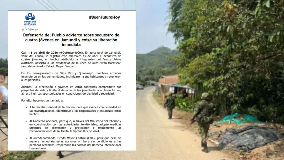 La Defensoría pide la liberación de los jóvenes secuestrados por las disidencias en Jamundí