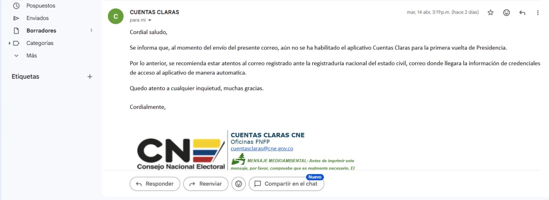 Cuentas Claras no habilitado