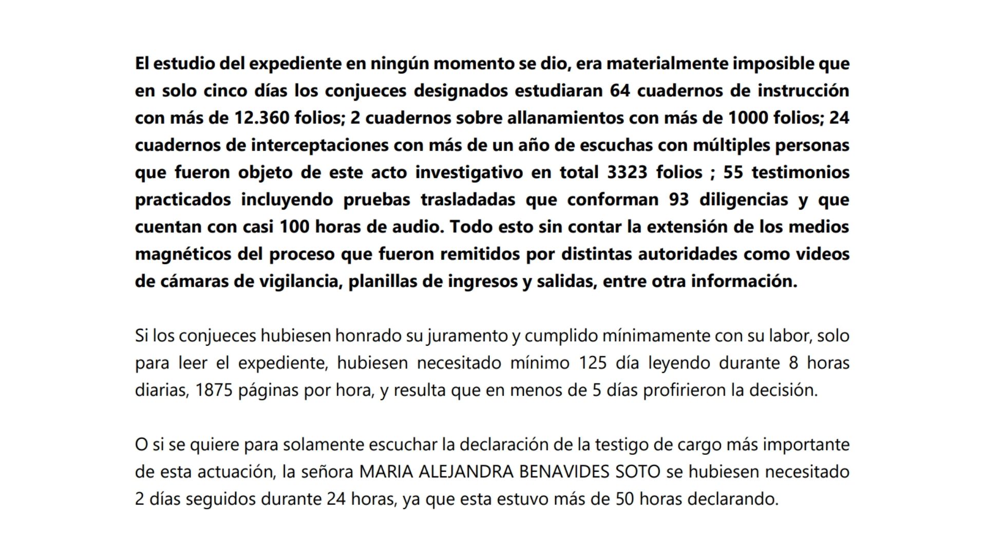 Karen Manrique asegura que los conjueces que ayudaron a destrabar la decisión que la envió a prisión no leyeron bien el expediente, pues debían pasar mínimo 125 días investigando.