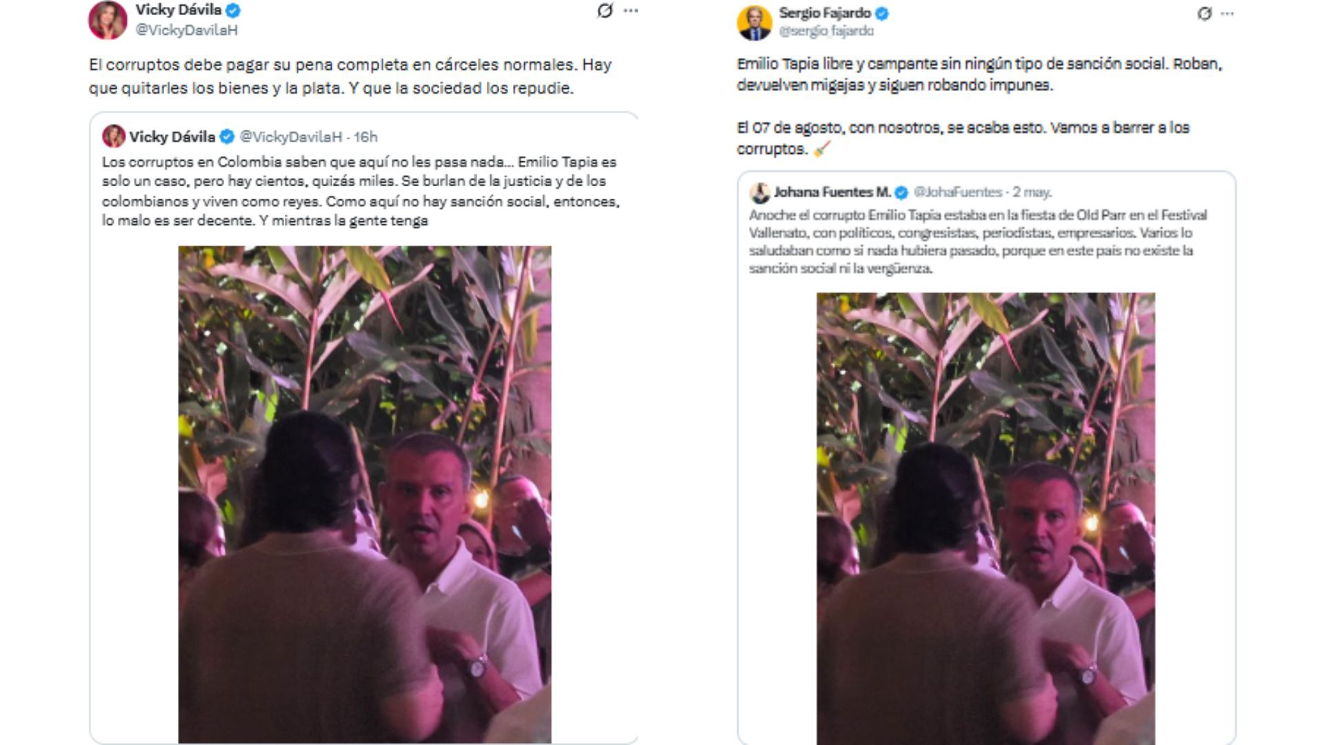 Sergio Fajardo y Vicky Dávila lanzan críticas por aparición de Emilio Tapia en Festival Vallenato