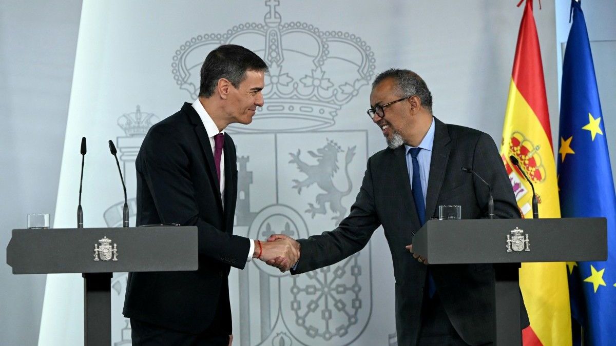 Presidente del Gobierno español, Pedro Sánchez y director de la OMS, Tedros Ghebreyesus