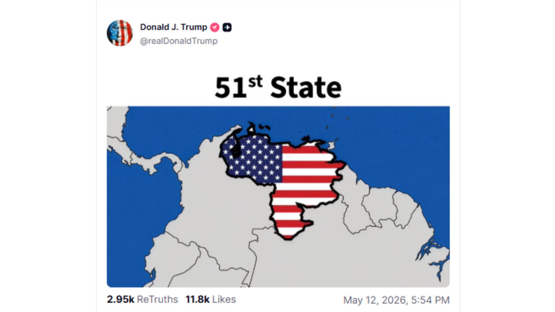 Imagen de Trump sobre Venezuela como estado de Estados Unidos
