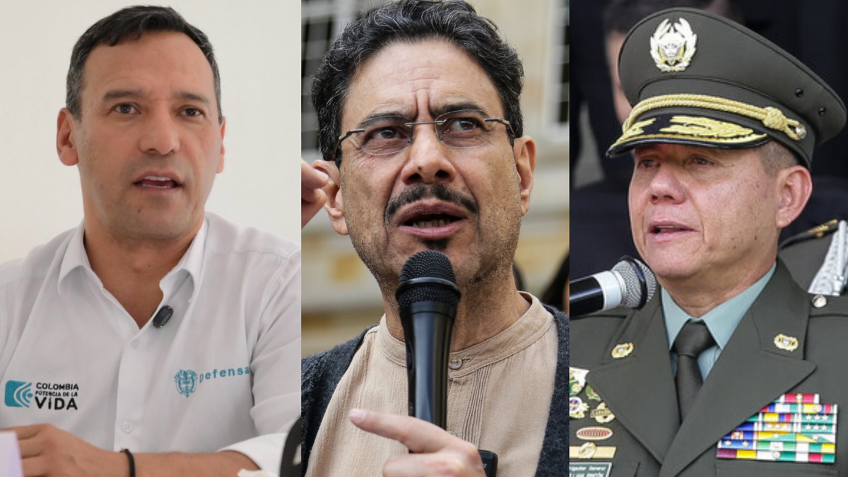 Ministro Pedro Sánchez, Iván Cepeda y general William Rincón.