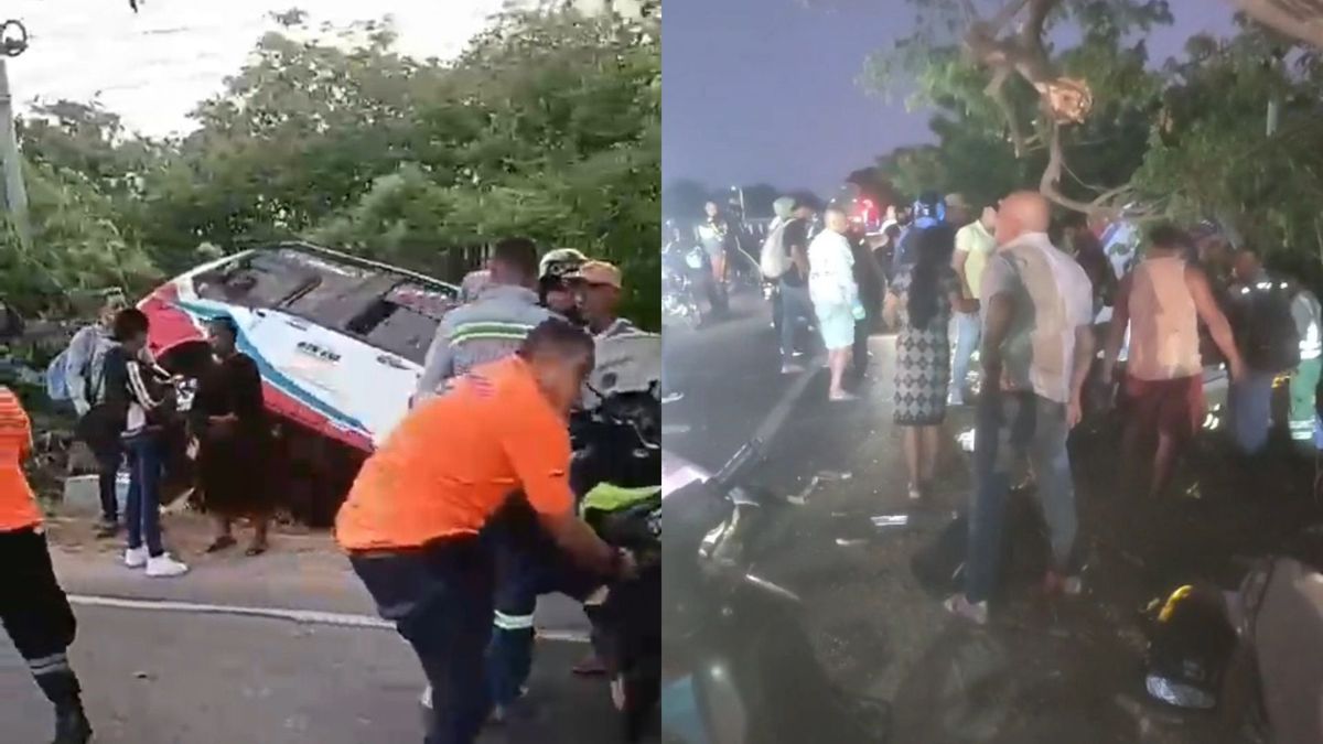 Un bus se volcó al chocar con una tractomula en Atlántico, diez personas resultaron heridas