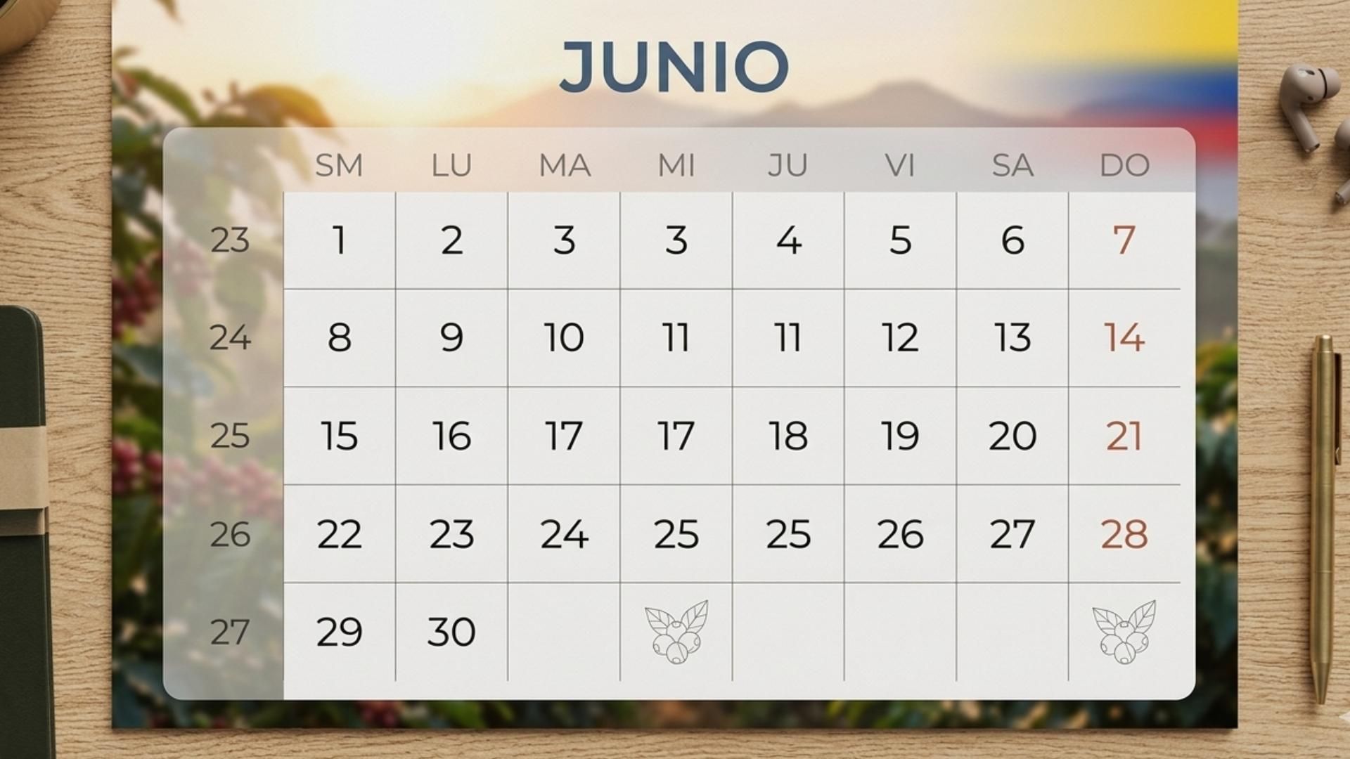 Calendario de festivos en junio - Colombia