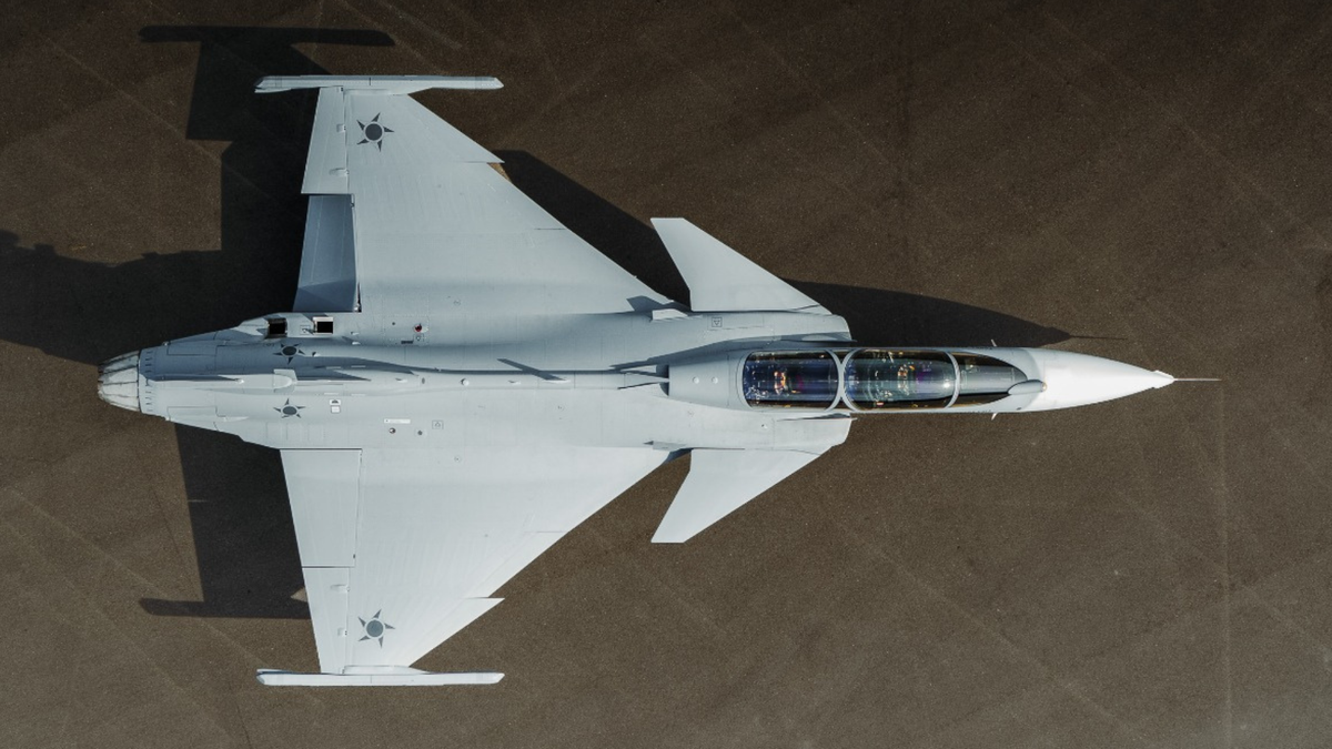 Avión Gripen F de la empresa sueca Saab.