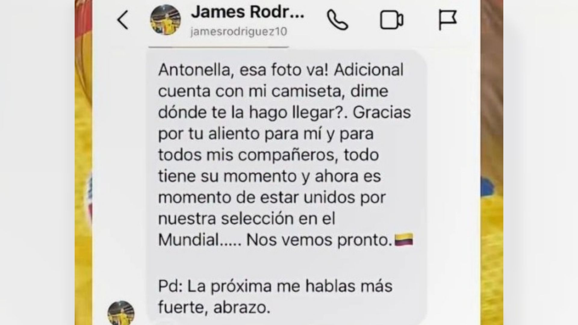 James afirmó que se encontraría con la hija de Petro para fotografiarse.