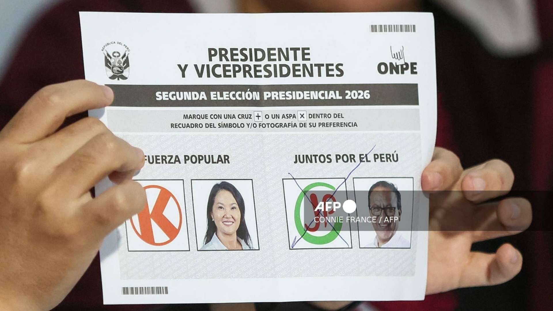 Tarjetón elecciones presidenciales Perú 2026.