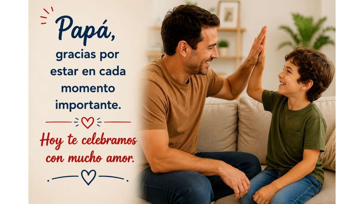 El ejemplo y la guía de un padre inspiran el mensaje que acompaña esta postal para compartir por WhatsApp.