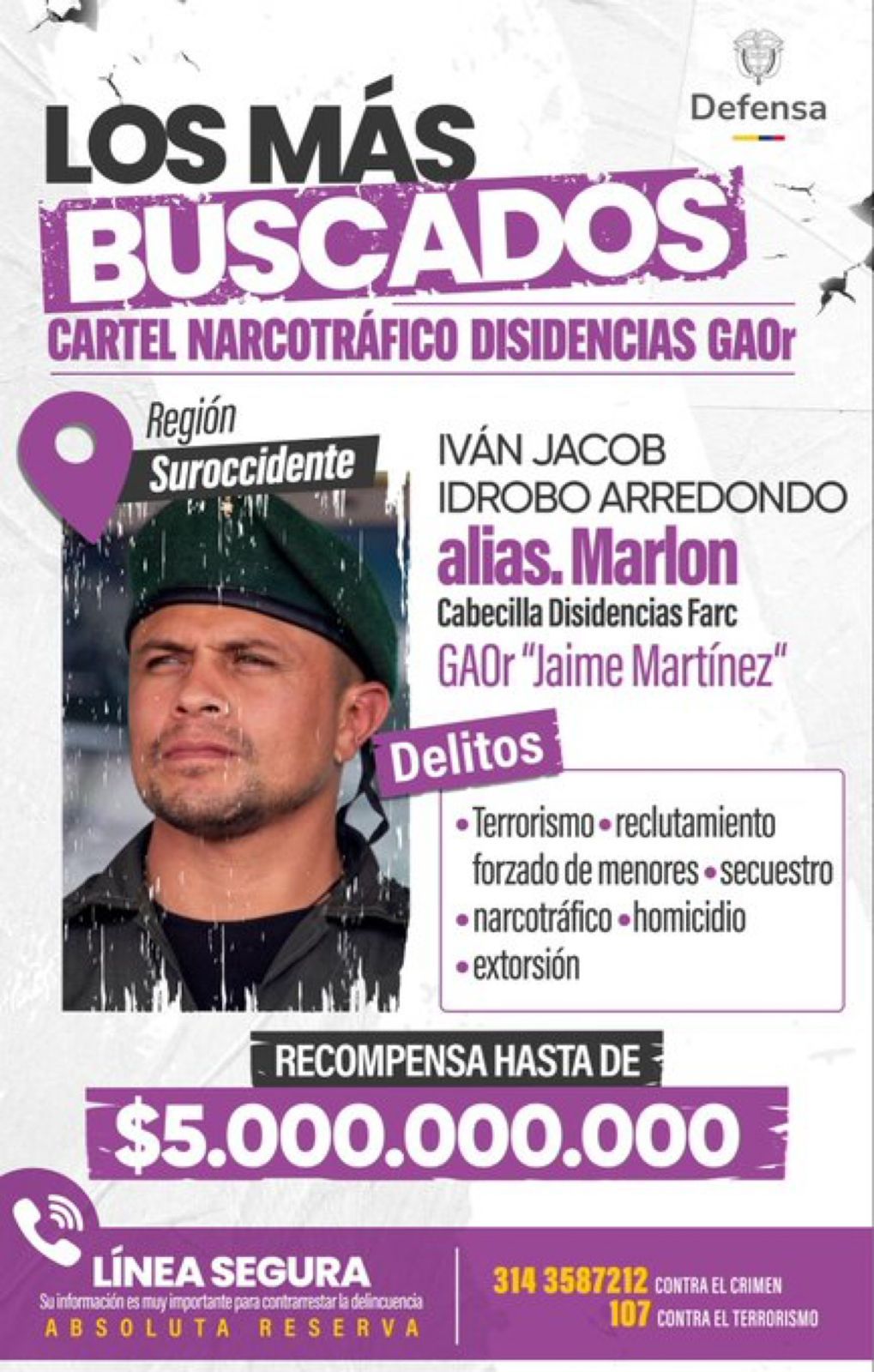 Recompensas por alias Marlon.