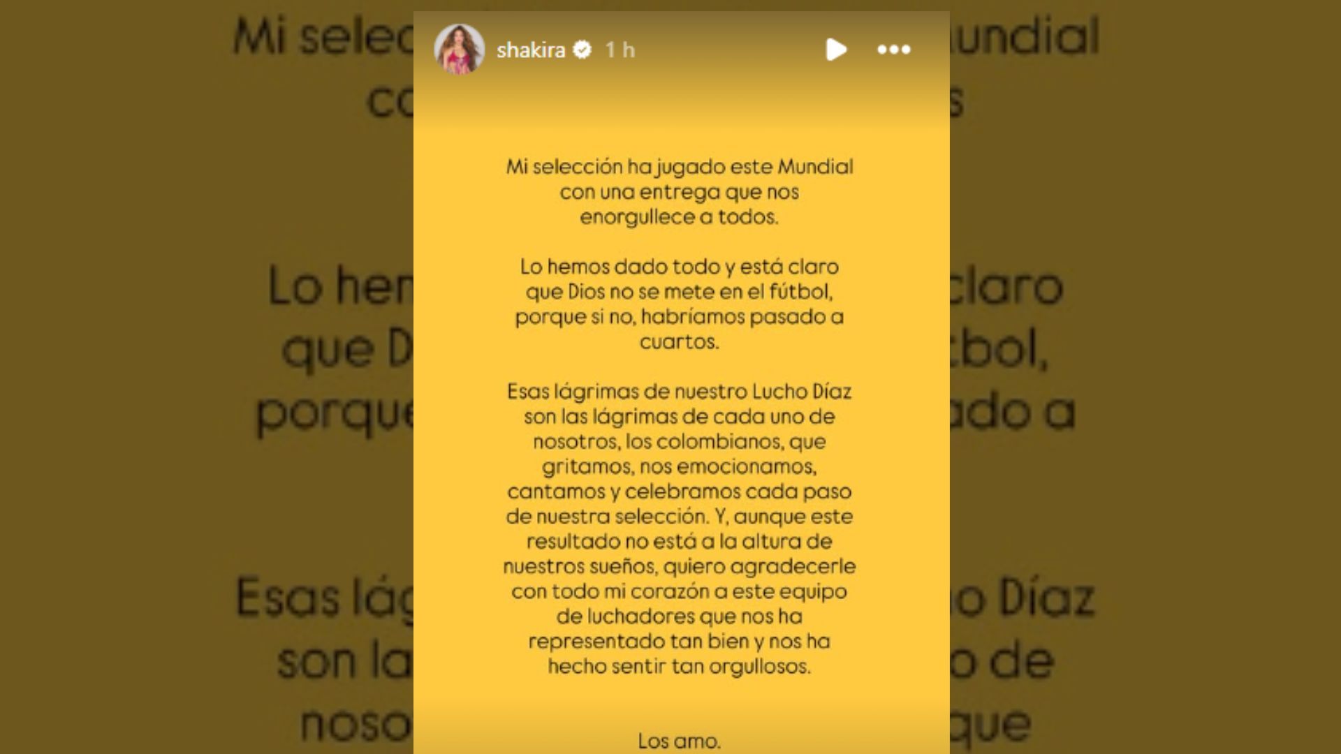 Shakira envía sentido mensaje a la Selección tras ser eliminada