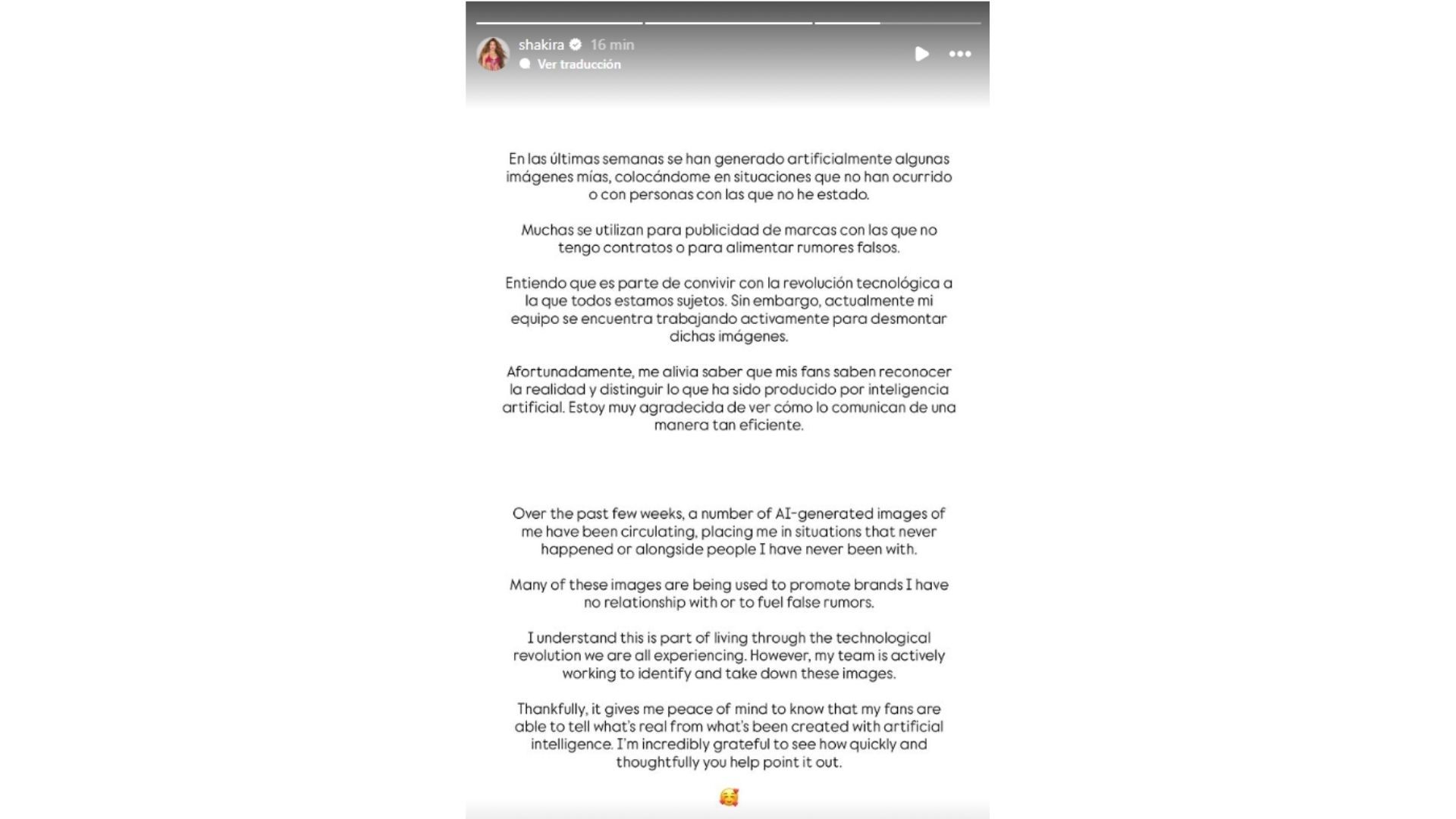 Shakira denunció la difusión de imágenes falsas creadas con inteligencia artificial.