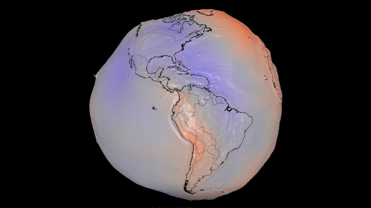 La animación de la NASA muestra el geoide, un modelo basado en mediciones del campo gravitatorio de la Tierra.